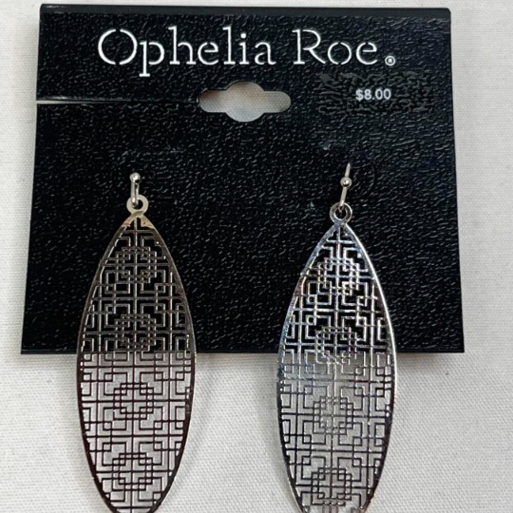 Ophelia Roe silver tone tear drop cut out earrings